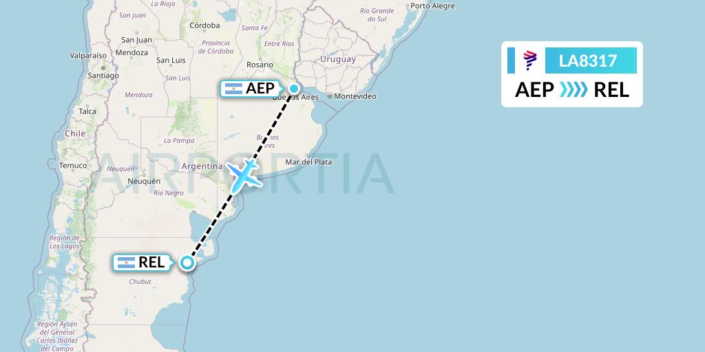 LA8317 LAN Airlines Flight Map: Buenos Aires to Trelew