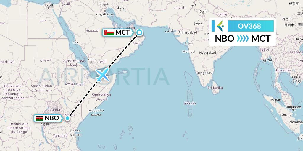 OV368 SalamAir Flight Map: Nairobi to Muscat