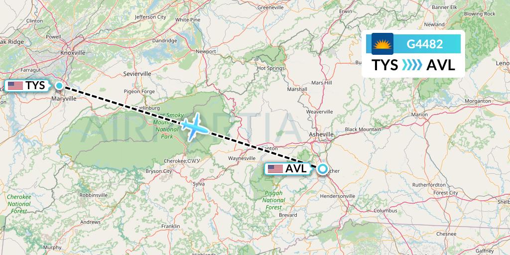 G4482 Allegiant Air Flight Map: Knoxville to Asheville