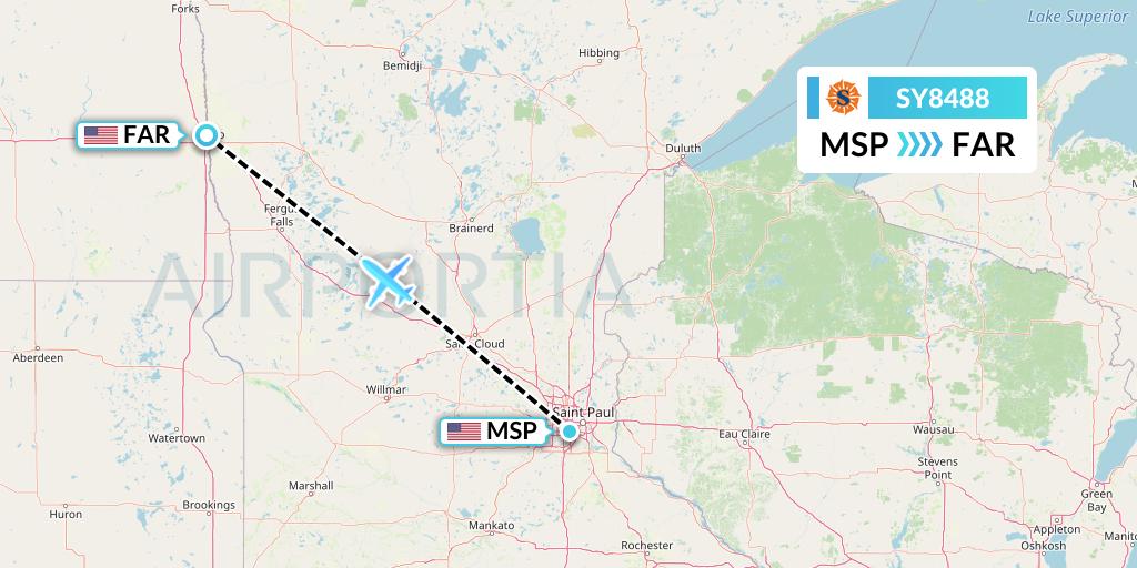 SY8488 Sun Country Airlines Flight Map: Minneapolis to Fargo