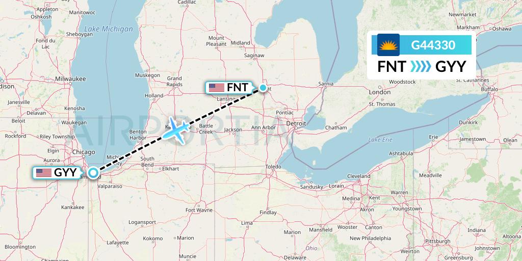 G44330 Allegiant Air Flight Map: Flint to Gary