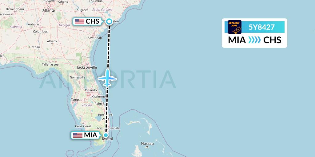 5Y8427 Atlas Air Flight Map: Miami to Charleston