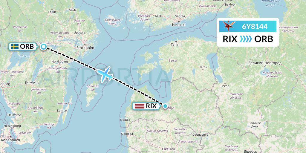 6Y8144 SmartLynx Flight Map: Riga to Orebro