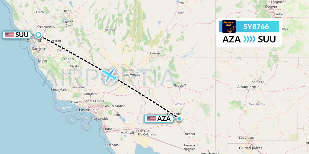 5Y8766 Atlas Air Flight Map: Phoenix to Fairfield