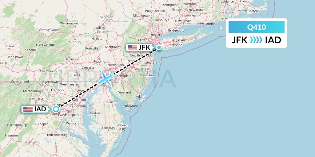 Q410 Euroairlines Flight Map: New York to Washington