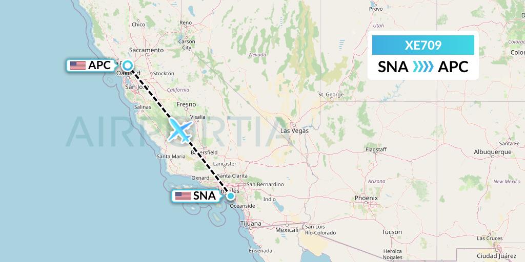 XE709 Jsx Flight Map: Orange County to Napa