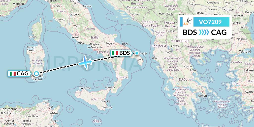 VO7209 Voyage Air Flight Map: Brindisi to Cagliari