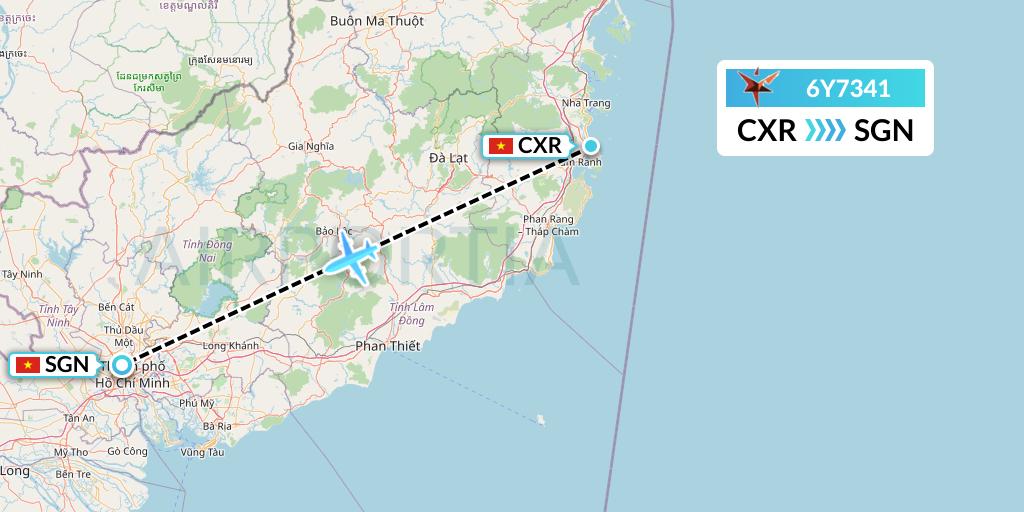 6Y7341 SmartLynx Flight Map: Nha Trang to Ho Chi Minh City