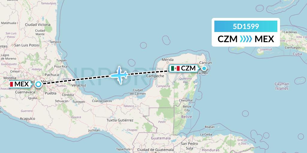 5D1599 Aeromexico Connect Flight Map: Cozumel to Mexico City