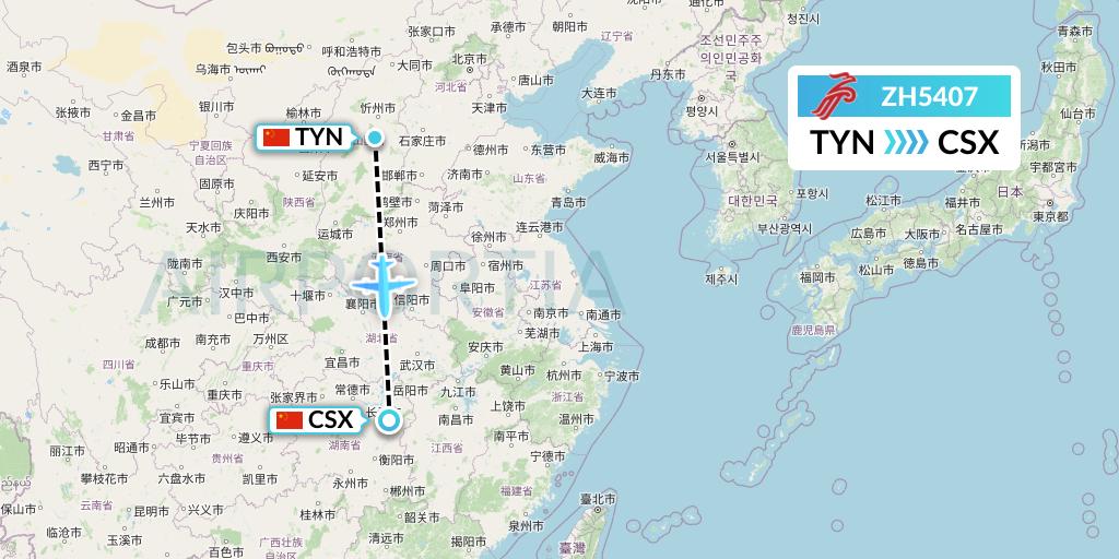 ZH5407 Shenzhen Airlines Flight Map: Taiyuan to Changsha