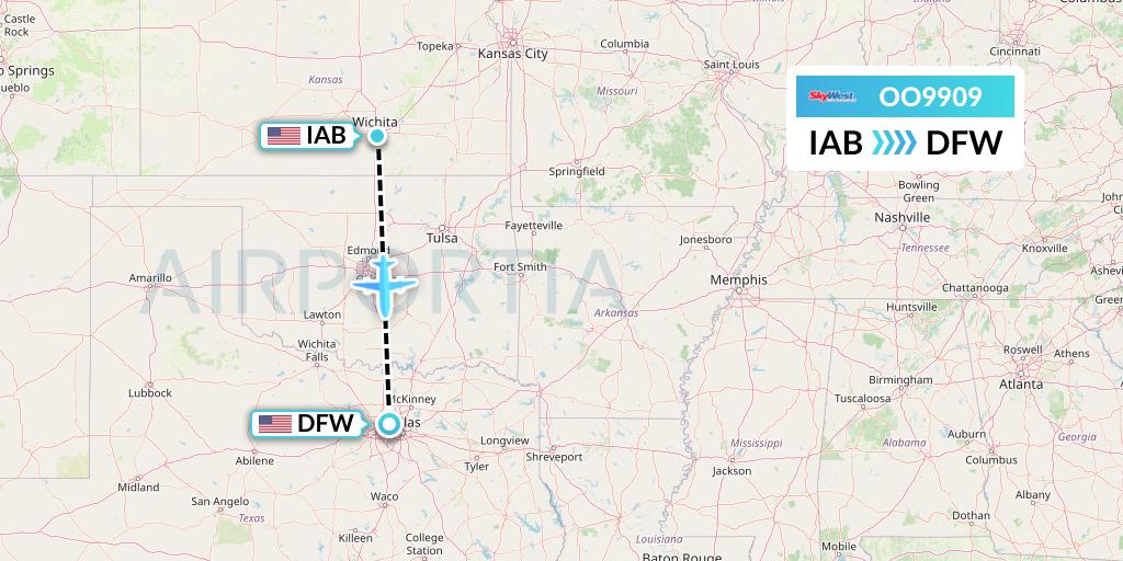 OO9909 SkyWest Airlines Flight Map: Wichita to Dallas