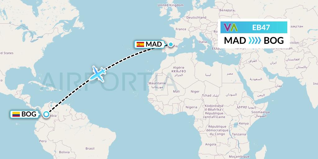 EB47 Wamos Air Flight Map: Madrid to Bogota
