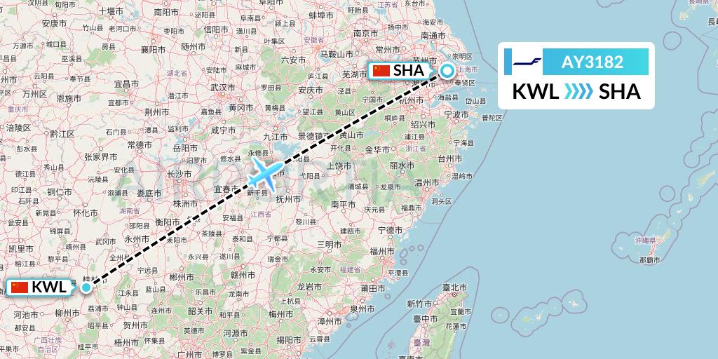 AY3182 Finnair Flight Map: Guilin to Shanghai