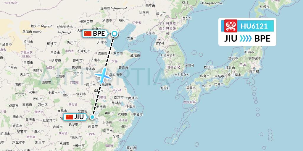 HU6121 Hainan Airlines Flight Map: Jiujiang to Qinhuangdao