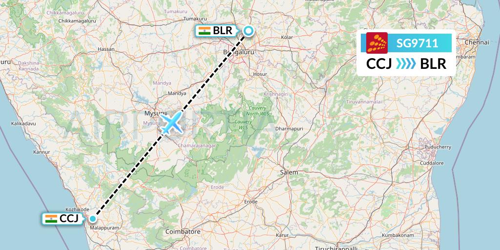 SG9711 SpiceJet Flight Map: Kozhikode to Bangalore