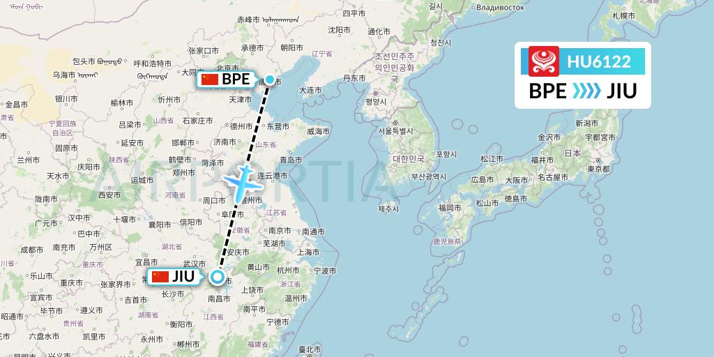 HU6122 Hainan Airlines Flight Map: Qinhuangdao to Jiujiang