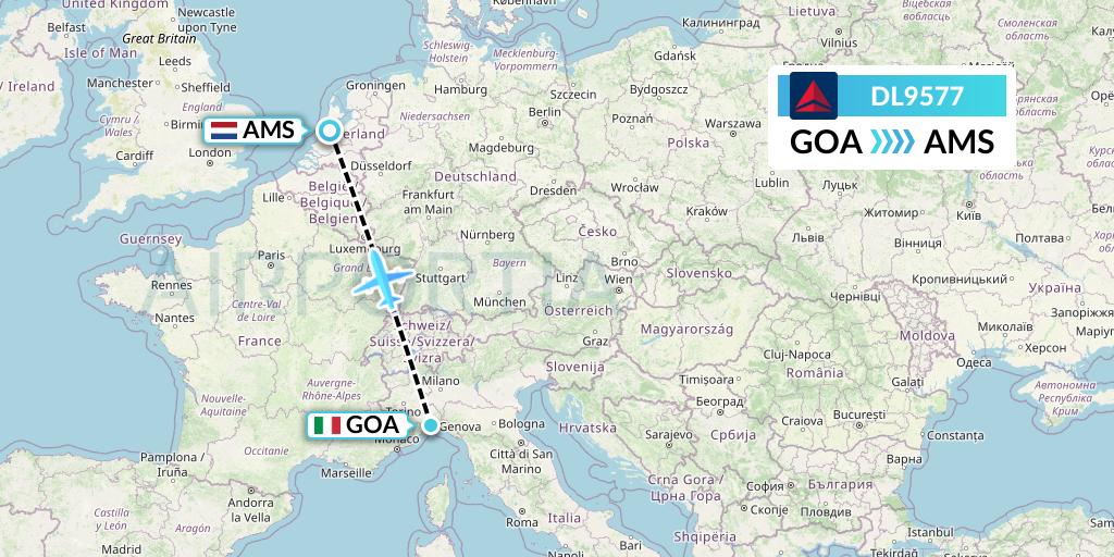 DL9577 Delta Air Lines Flight Map: Genoa to Amsterdam