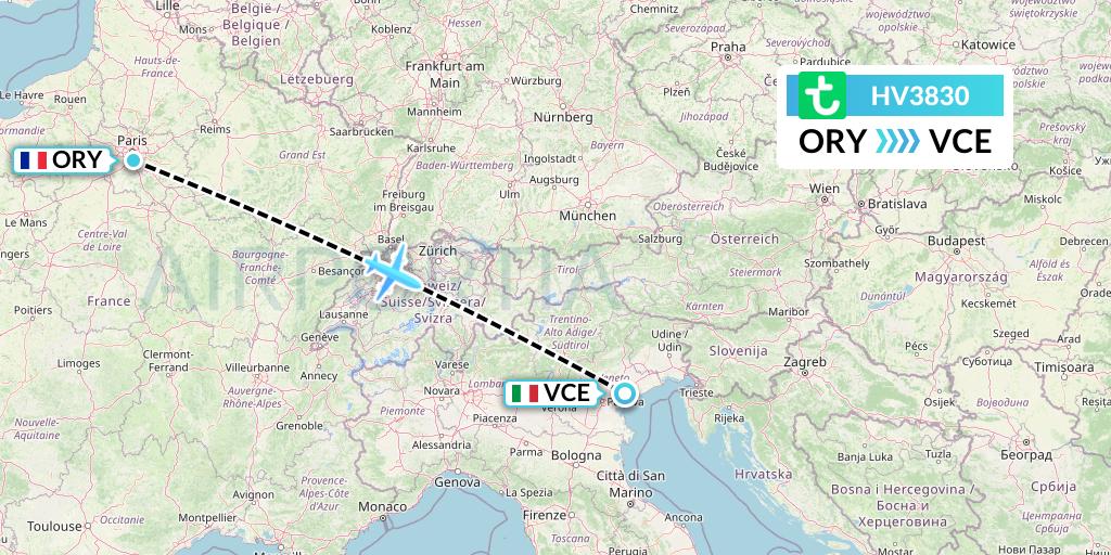 HV3830 Transavia Flight Map: Paris to Venice