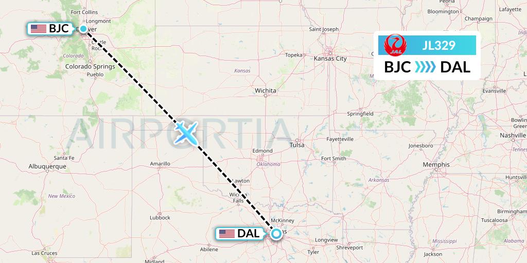 JL329 Japan Airlines Flight Map: Denver to Dallas