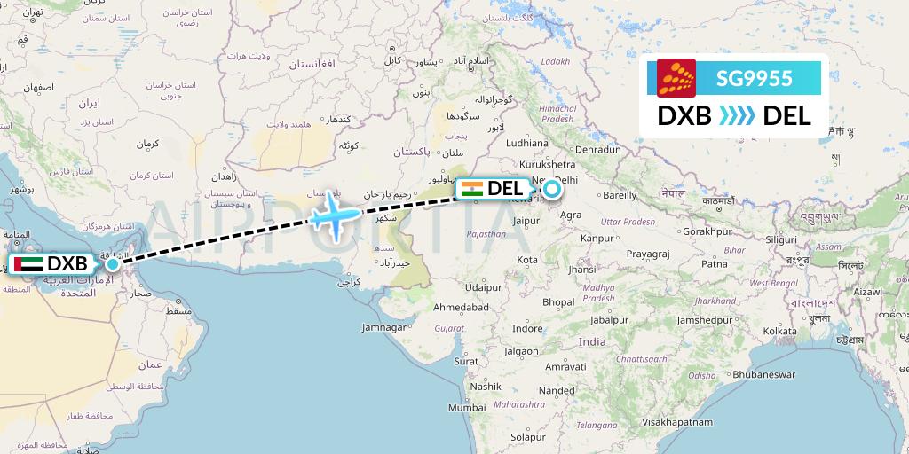 SG9955 SpiceJet Flight Map: Dubai to Delhi