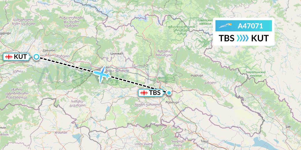 A47071 Azimuth Airlines Flight Map: Tbilisi to Kutaisi