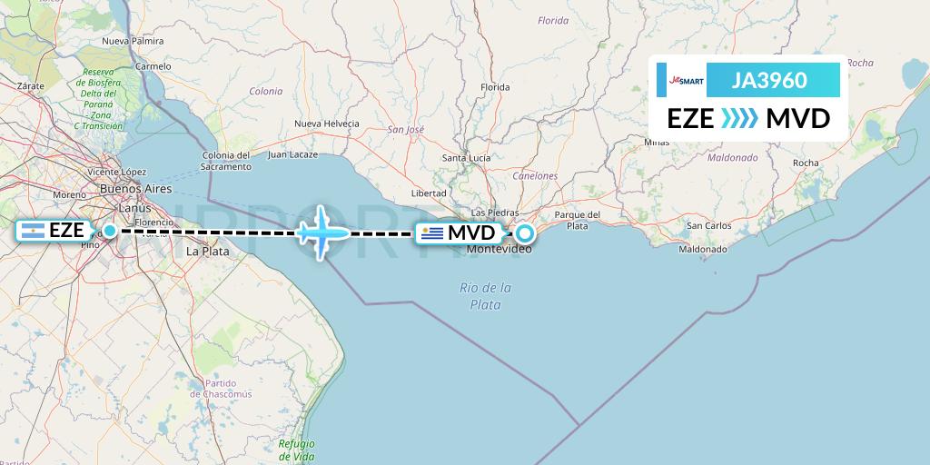 JA3960 JetSMART Flight Map: Buenos Aires to Montevideo