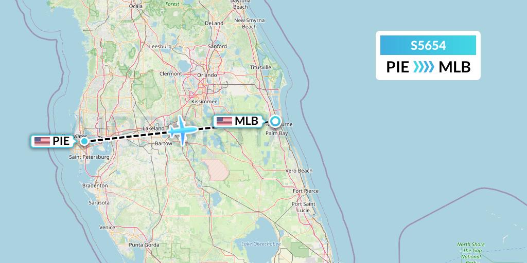 S5654 Star Air Flight Map: St. Petersburg to Melbourne