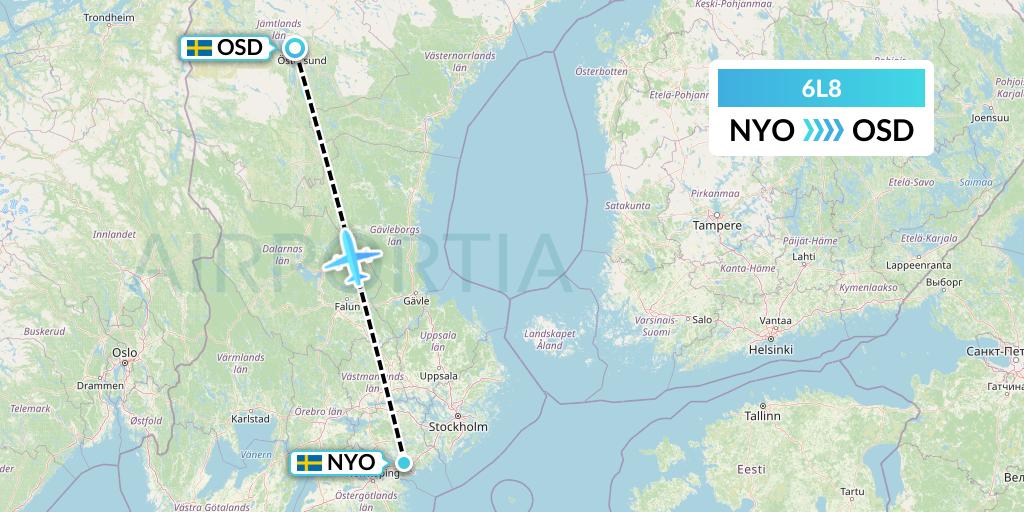 6L8 Aklak Air Flight Map: Stockholm to Ostersund