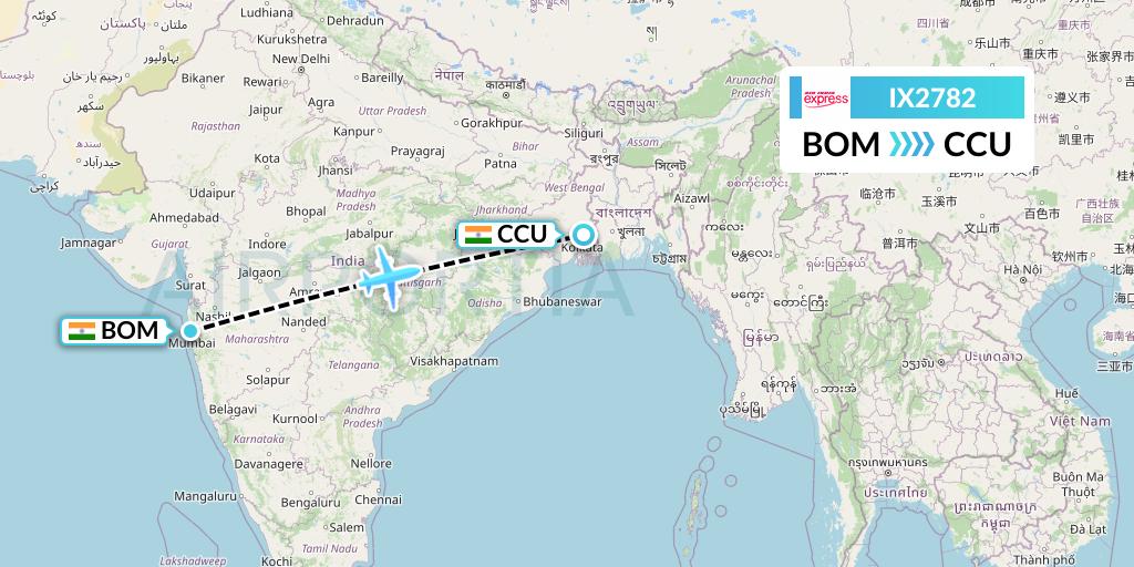 IX2782 Air India Express Flight Map: Mumbai to Kolkata