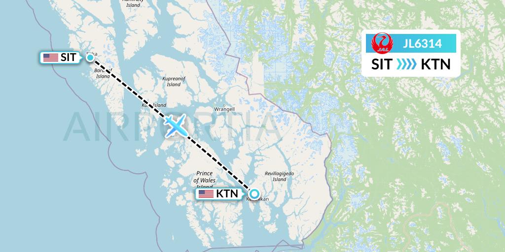 JL6314 Japan Airlines Flight Map: Sitka to Ketchikan