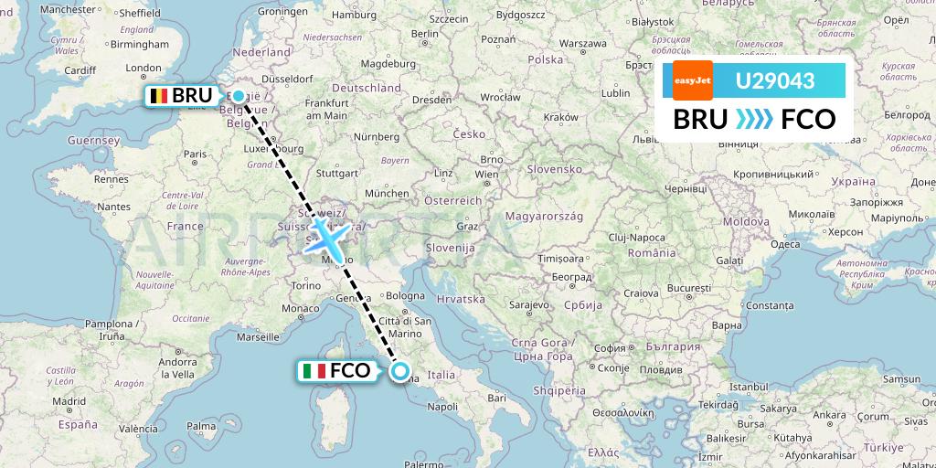 U29043 EasyJet Flight Map: Brussels to Rome
