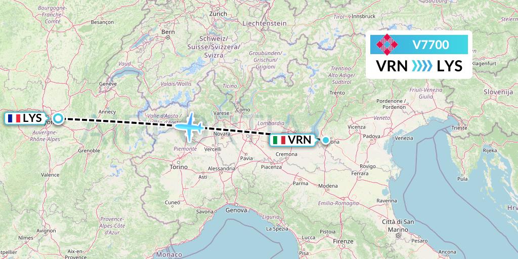V7700 Volotea Flight Map: Verona to Lyon