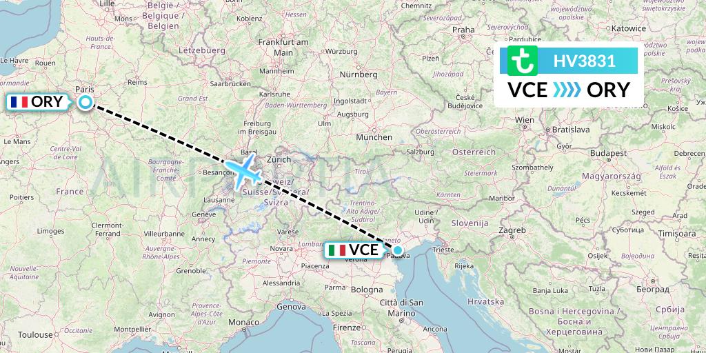 HV3831 Transavia Flight Map: Venice to Paris