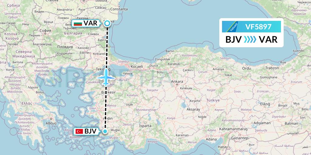 VF5897 ValuAir Flight Map: Bodrum to Varna