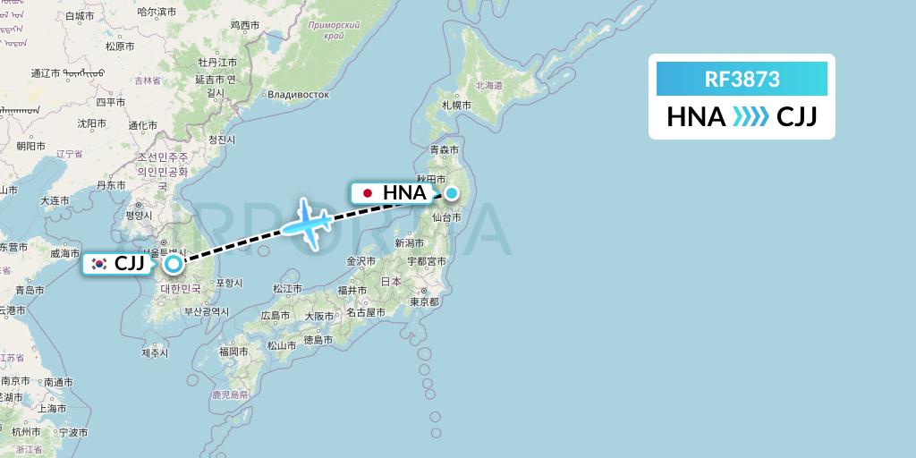 RF3873 Aero K Airlines Flight Map: Hanamaki to Cheongju