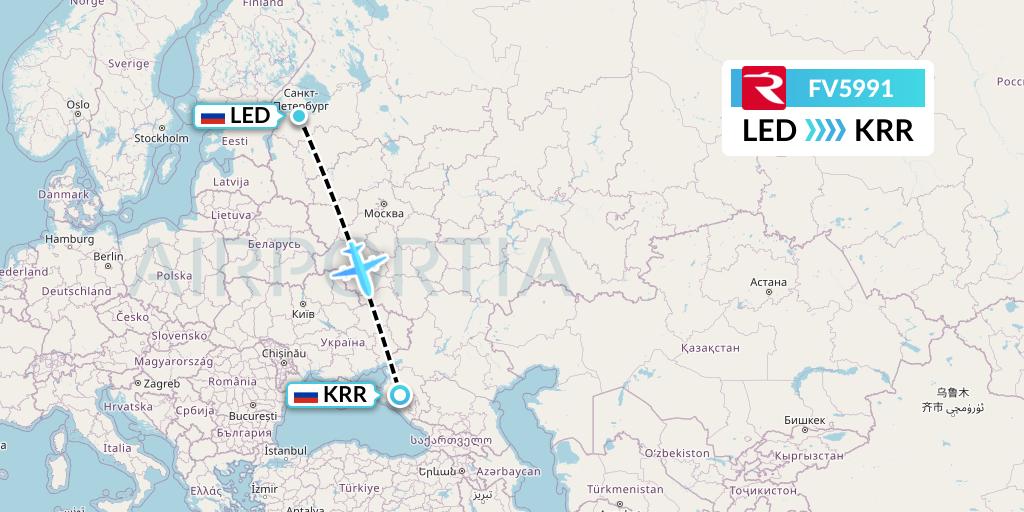 FV5991 Rossiya Flight Map: St. Petersburg to Krasnodar