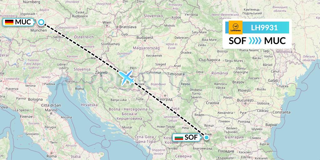 LH9931 Lufthansa Flight Map: Sofia to Munich