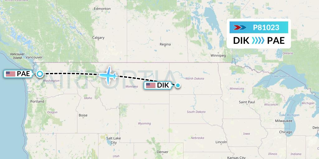 P81023 Sprint Air Flight Map: Dickinson to Everett
