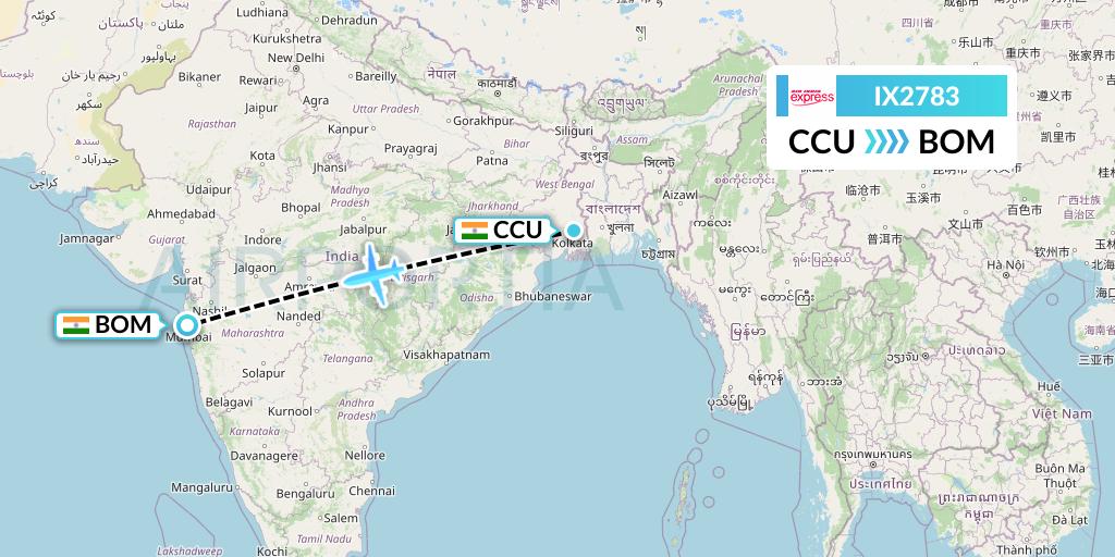 IX2783 Air India Express Flight Map: Kolkata to Mumbai