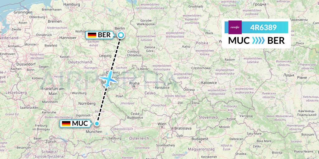 4R6389 Northern Thurderbird Air Flight Map: Munich to Berlin