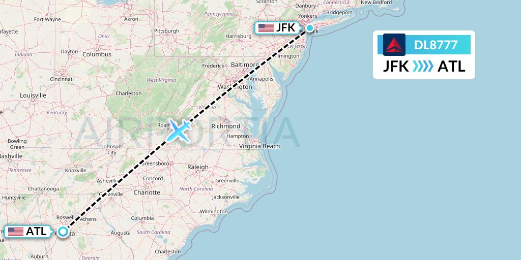 DL8777 Delta Air Lines Flight Map: New York to Atlanta