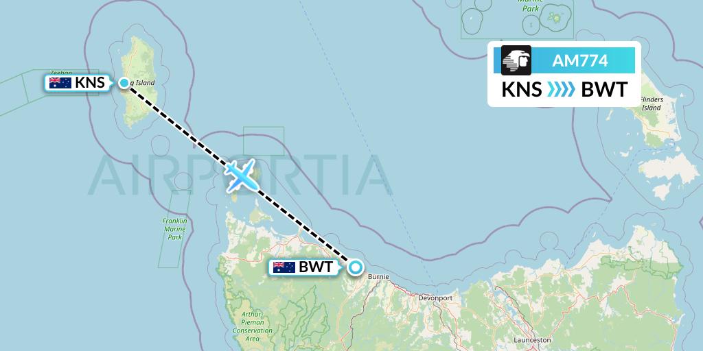 AM774 Aeromexico Flight Map: King Island to Burnie