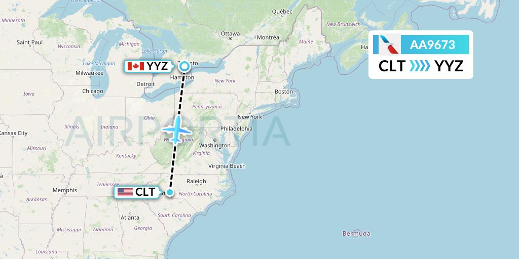 AA9673 American Airlines Flight Map: Charlotte to Toronto