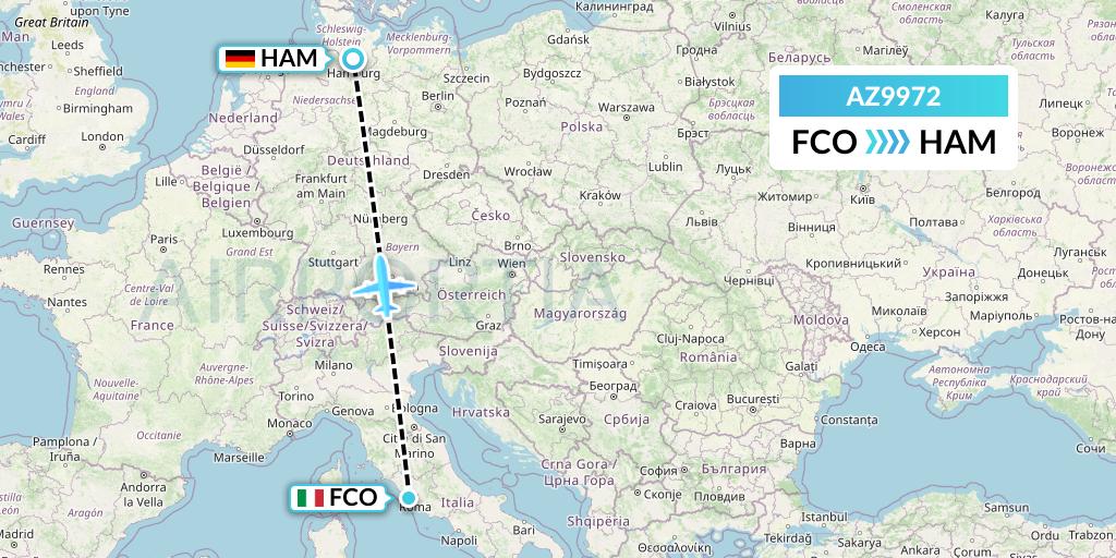 AZ9972 ITA Airways Flight Map: Rome to Hamburg