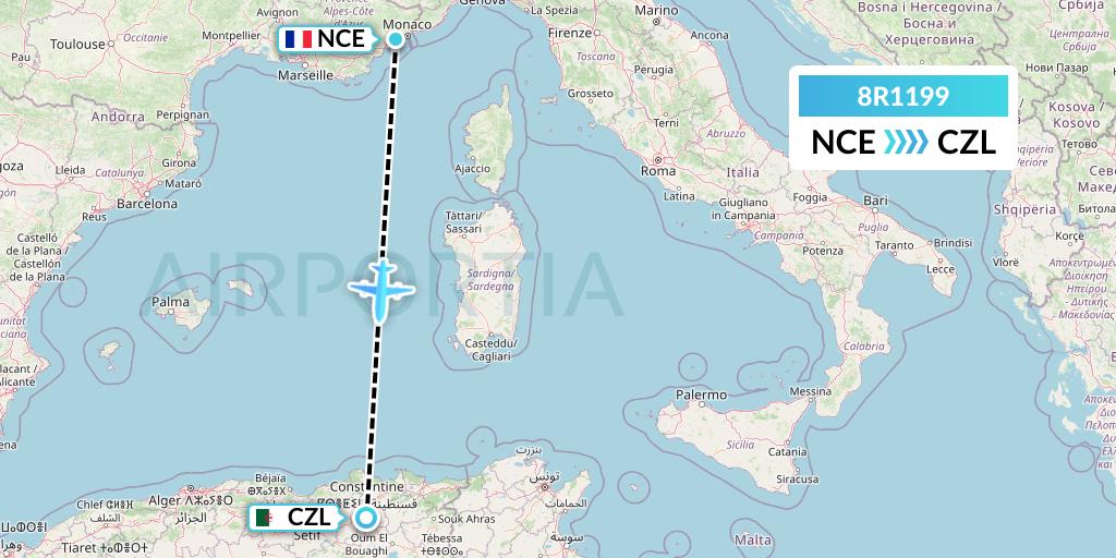 8R1199 Amelia Flight Map: Nice to Constantine