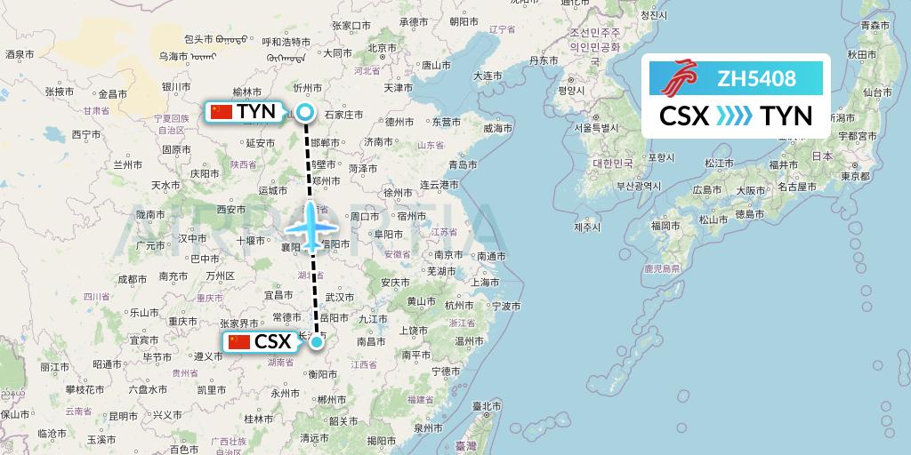 ZH5408 Shenzhen Airlines Flight Map: Changsha to Taiyuan