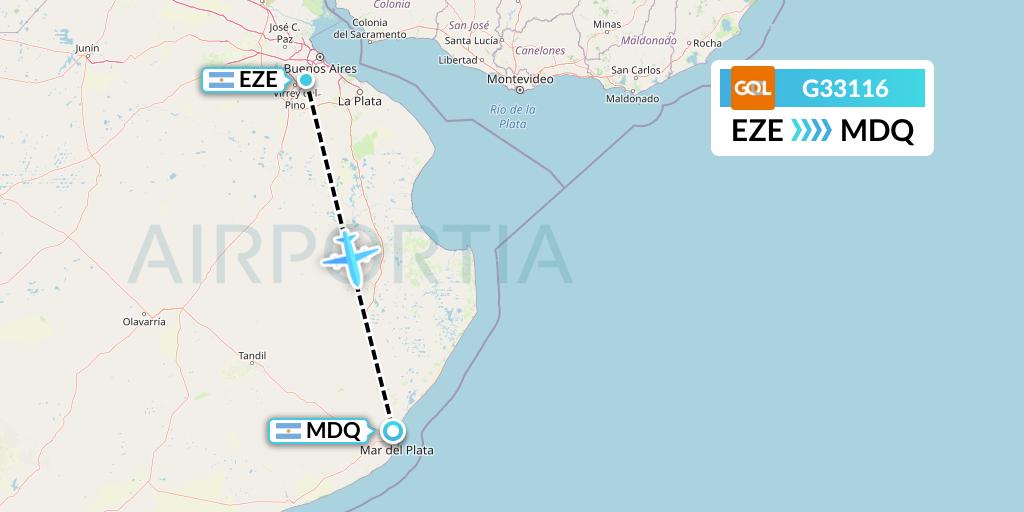 G33116 GOL Transportes Aeros Flight Map: Buenos Aires to Mar del Plata