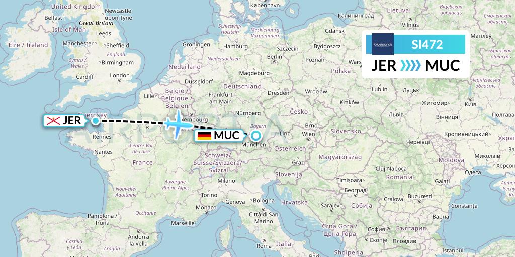 SI472 Blue Islands Flight Map: Jersey to Munich