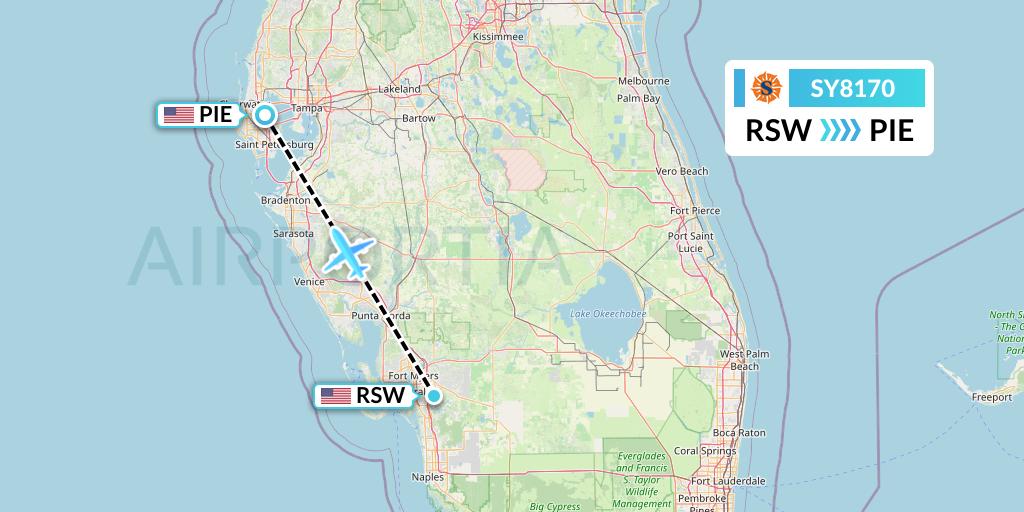 SY8170 Sun Country Airlines Flight Map: Fort Myers to St. Petersburg