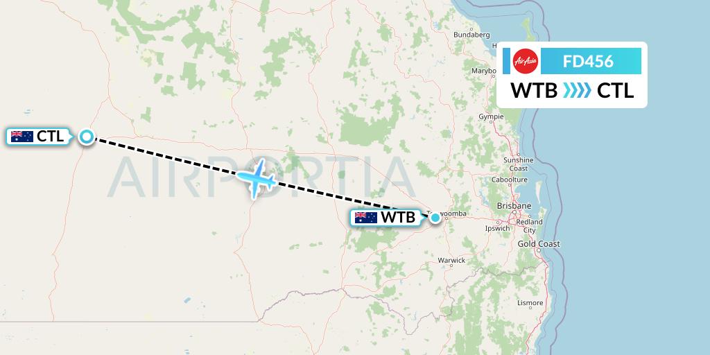 FD456 Thai AirAsia Flight Map: Toowoomba to Charleville